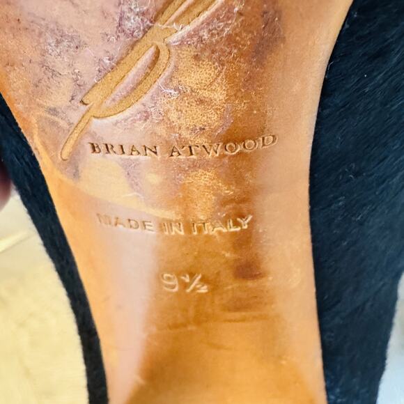 Brian Atwood Shoes Womens 9.5 Black Block Heel Round Toe Pony Hair Italy - Picture 12 of 13